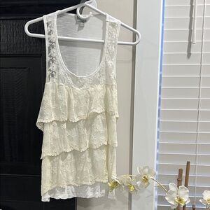 XL Vanity Cream Lace Ruffle Tiered Camisole Tank Top Racerback